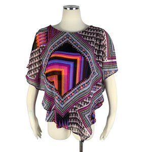 Notations Large Scarf Blouse Bright Multicolor Layer Overlay Sleeveless Butterfl